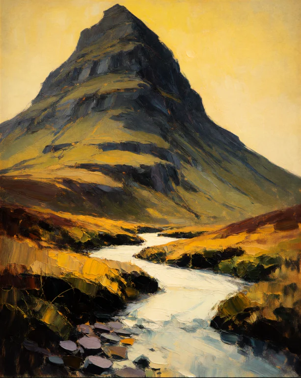 A Large Cone-shaped Mountain Dominates A Moorland Valley Ren...