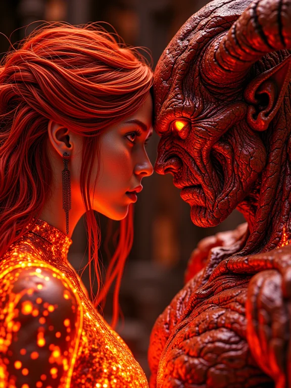 Hhc, D00r, Side View Of A Red Long Wavy Haired Woman In Lava...