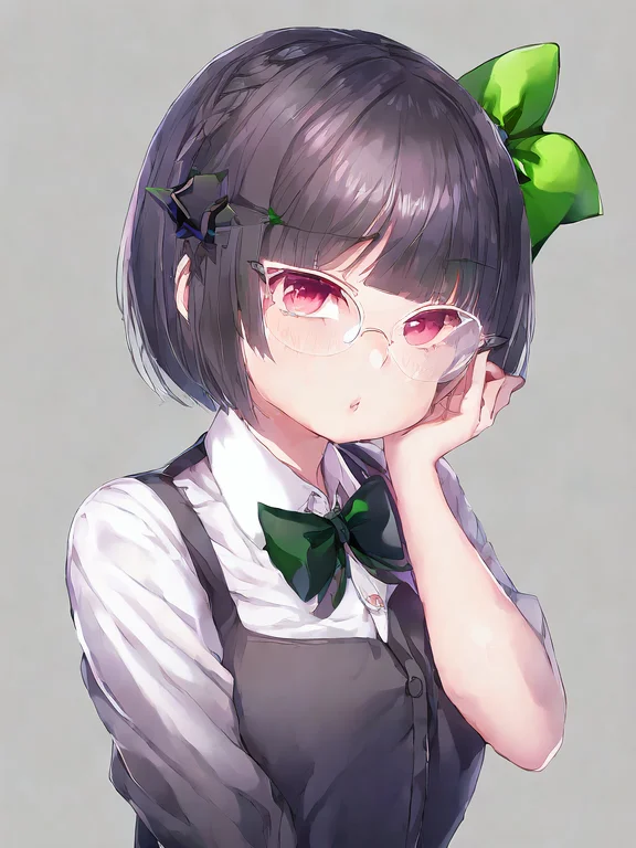 Hair Flower,star Hair Ornament,glasses,collared Shirt,green...