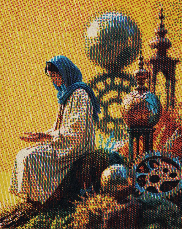 Velkoris A Figure In Loose Cream Robes And Blue Head Coverin...