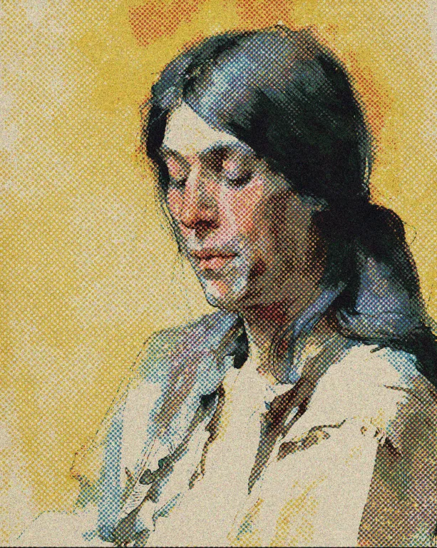 Watercolorinks A Classical Charcoal Study On Warm Yellow Pap...