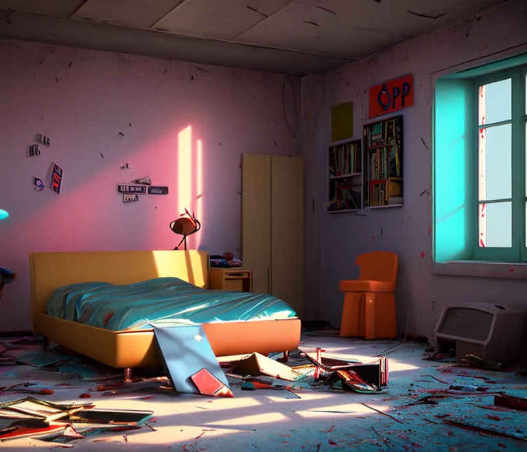 Abandoned Room Interior, 80s Style Teen Room, Detailed Paint...