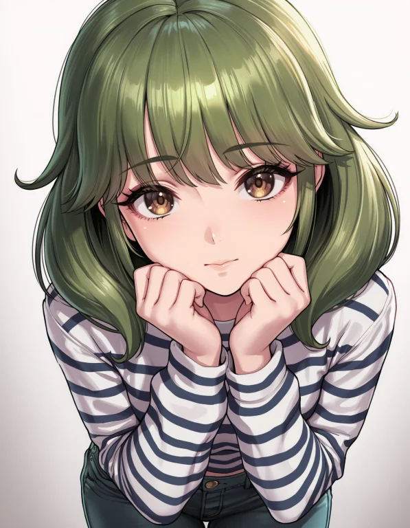 Ren, Hayasakaemi, 1girl, Solo, Brown Eyes, Green Hair, Mediu...