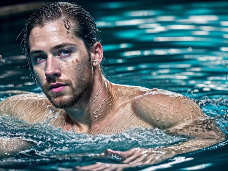 Hyper-realistic Mixed Media Painting Of A Man Swimming In Th...