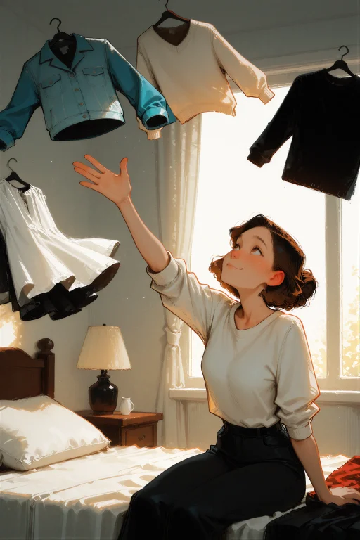 Digital Illustration, A Woman Reaching Up Toward Several Pie...