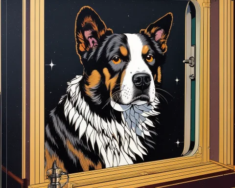 Pulp-diffusion Style, Dog Made From Glass Standing In Ship C... — Stable Diffusion AI Prompt: ((pulp-diffusion style)), dog made from glass standing in ship cabine looking ,...