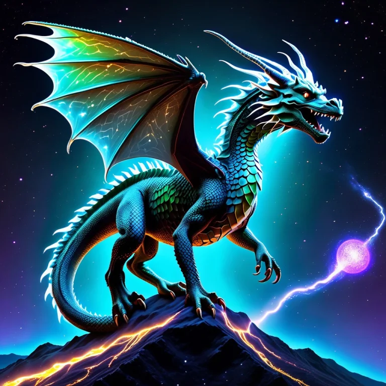 An Ancient Majestic Dragon Sitting On A Floating Crystalline...