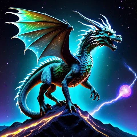 An Ancient Majestic Dragon Sitting On A Floating Crystalline... — SDXL AI Prompt: An ancient majestic dragon sitting on a floating crystalline asteroid in deep sp...