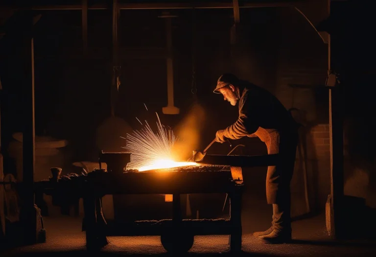 A Blacksmith Working Glowing Iron At The Forge, Alla Prima,...