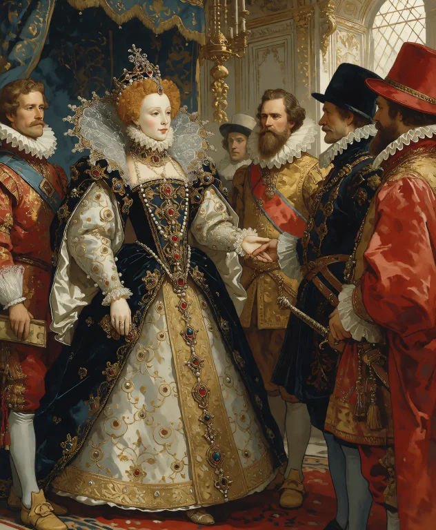 A Grand And Realistic Depiction Of Queen Elizabeth I Receivi...