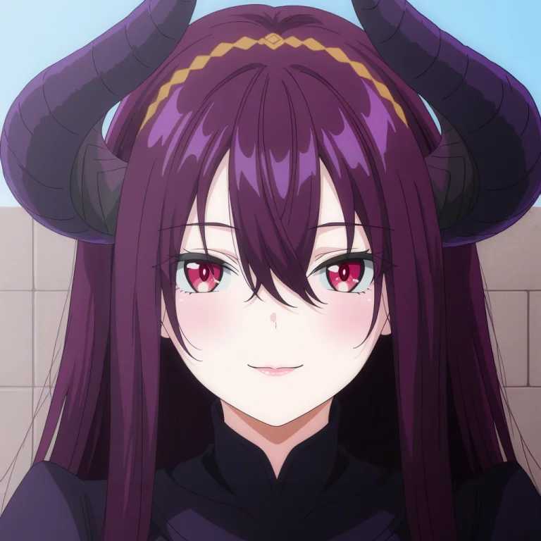 Maou-i-k-n-d-s, 1girl, Solo, Horns, Long Hair, Looking At Vi...