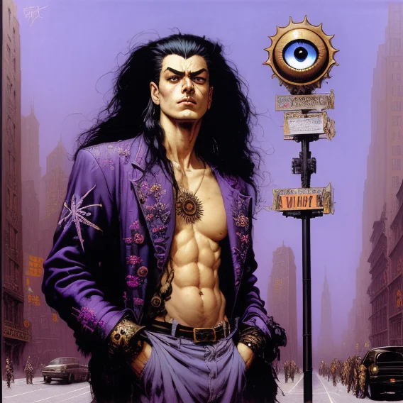 Frank Frazetta Portrait Ravenhaired Tall Miscreant Stands Ne...