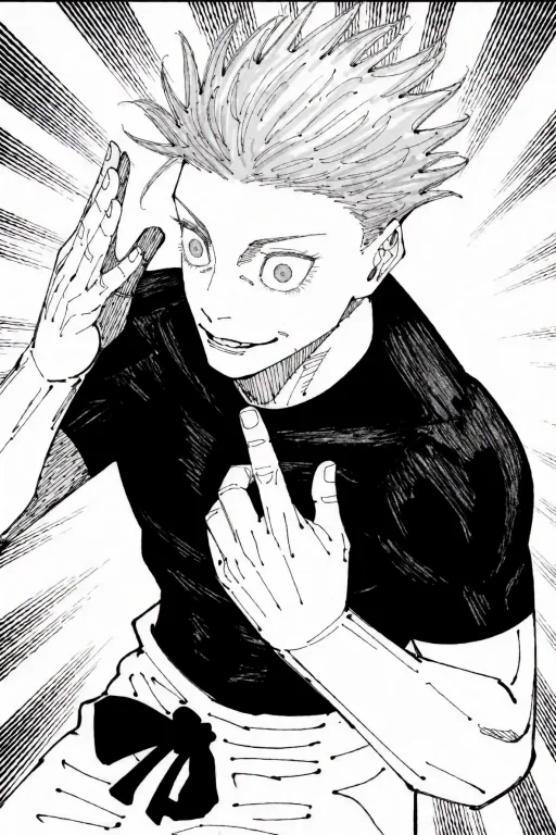 Satoru Gojo, Manga Style, Black Shirt, White Baggy Pants, Mo...