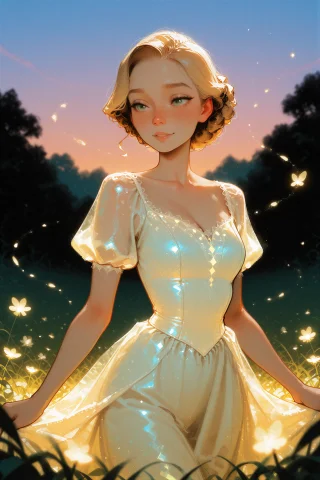 Digital Illustration, A Princess With Soft Golden Hair Weari... — Stable Diffusion AI Prompt: digital illustration, a princess with soft golden hair wearing a gown that glimm...