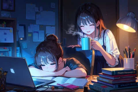 2girls, Indoor, Home Study Desk Setting, Portrait Orientatio... — Stable Diffusion AI Prompt: 2girls, indoor, home study desk setting, portrait orientation, casual dress, one...