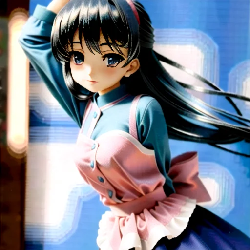 Tilt Shift Anime Girl, Blue Shirt, Pink Dress Masterpiece, H...
