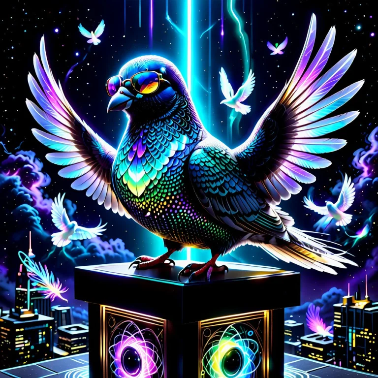 A Hyper-realistic Close-up Of A City Pigeon Perched On A Dar...