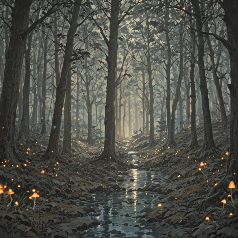 Colors Bioluminescent Forest, Ancient Gnarled Trees, Glowing...