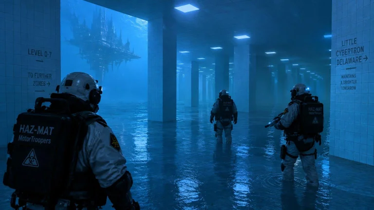 Haz-mat Motortroopers Exploring Inside An Azure Portion Of T...
