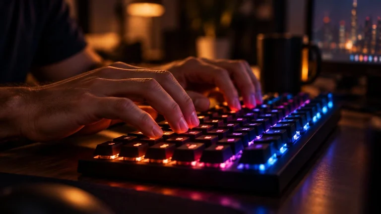 Cinematic Close-up Shot Of Hands Hovering Over A Glowing Rgb...