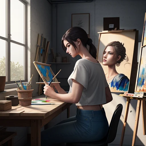 A Painter Absorbed In Work In A Sunlit Atelier, Octane Rende...