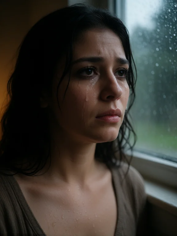 Fotografia Cinematografica Primer Plano De Una Mujer Triste...