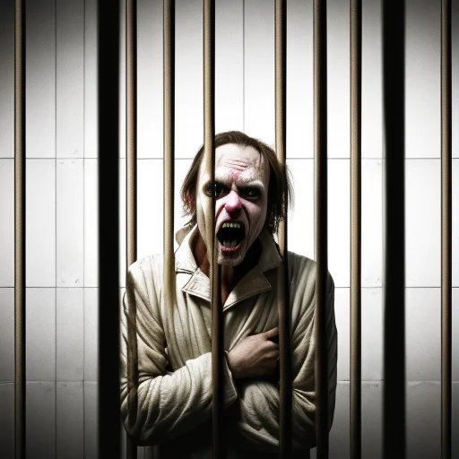 A Crazy Man In A Straitjacket In A Room With Soft Walls Look...