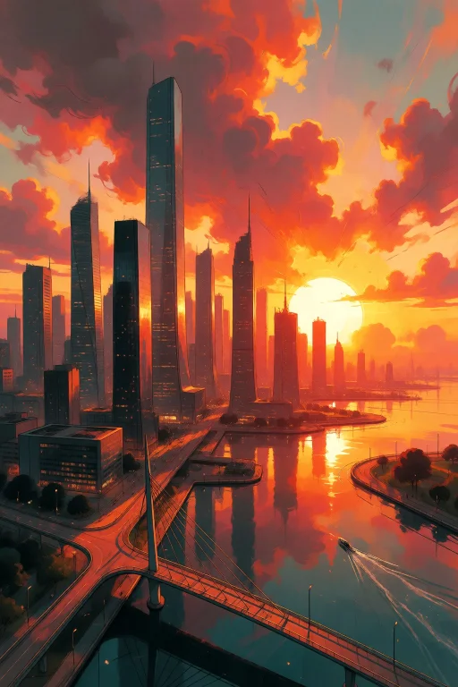 Strangedaal. A Striking Cityscape Skyline Silhouetted Agains...