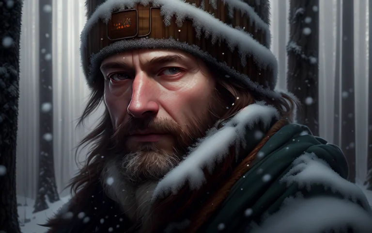 A Portrait Digital Painting Of A Man In A Dense Winter Fores...