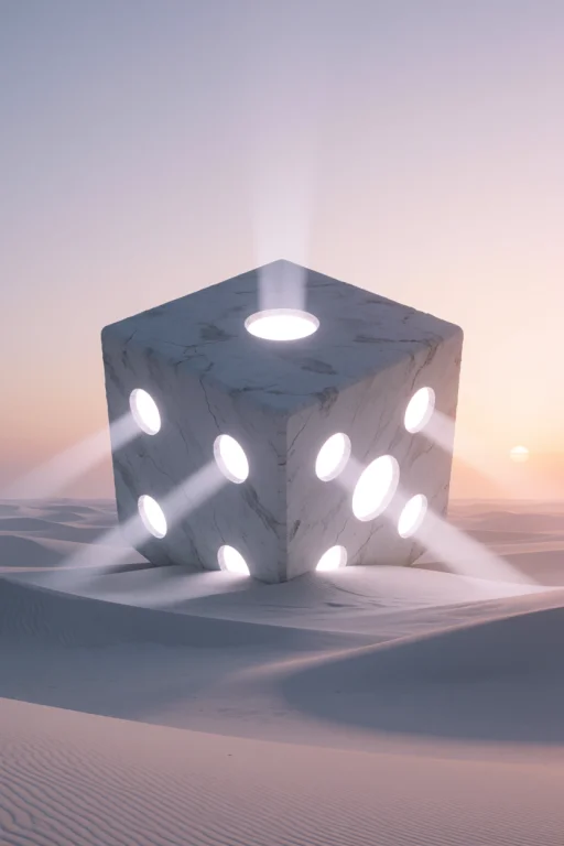 A Monumental, Perfect Stone Cube Die Half-buried In Endless...