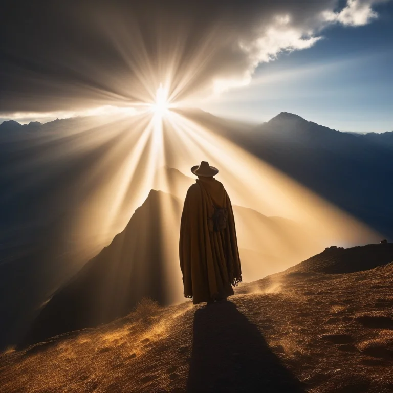 A Nomad Wrapped Against A Mountain Wind, Volumetric God Rays...