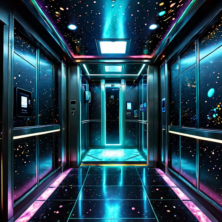 The Inside Of A Small Office Elevator, Brushed Steel Walls A...
