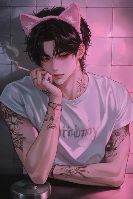 Highres, Absurdres,ajeotti, A Young Man With Dark, Tousled H...