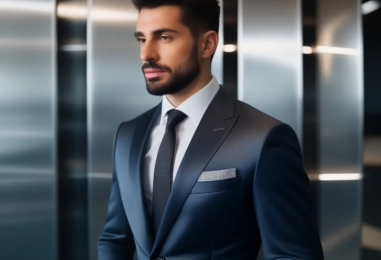 A Sharp Blazer Against Brushed Steel Panels, Analog Photo, F...