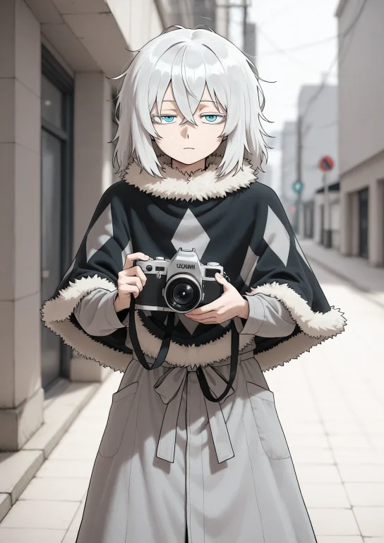 1girl, Solo, Holding A Camera Up To One Eye, Urban Sidewalk,...