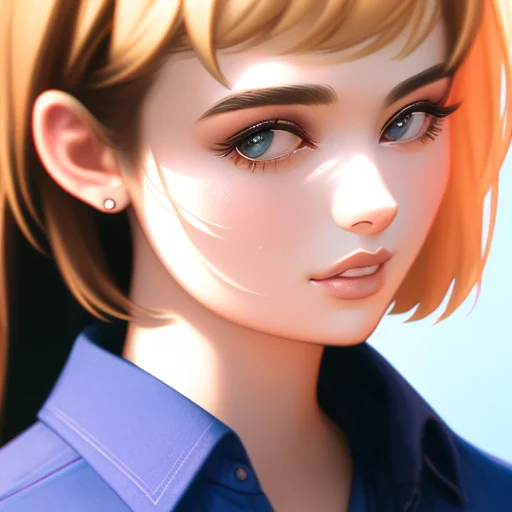 The Blonde Woman With Blue Shirt