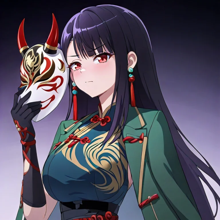 Feicznskillfi24, 1girl, Earrings, Red Eyes, Jewelry, Mask, S...