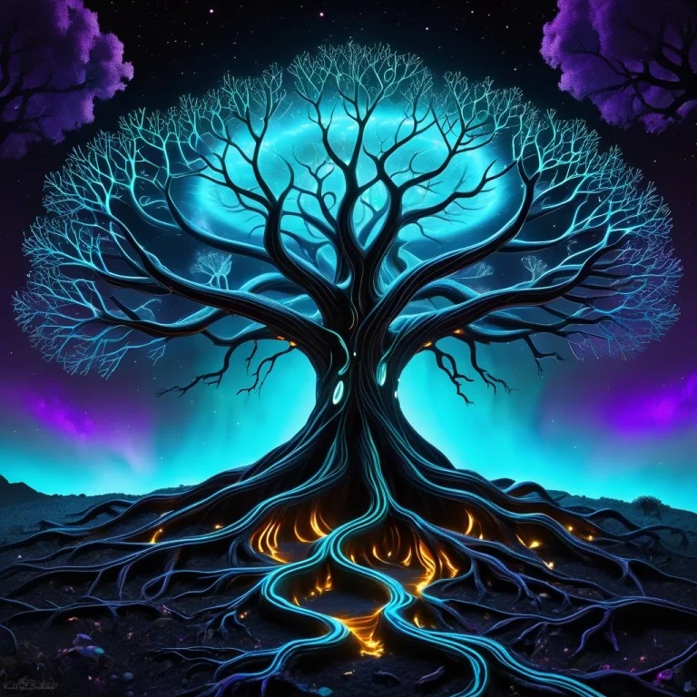 An Impossibly Gigantic Ancient Tree Growing Alone On A Dark...