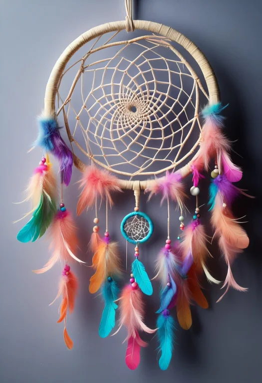 A Dreamcatcher , Made Of Rainbow Straw, Multicolored