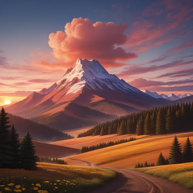 Epic Mountain Landscape At Golden Hour, Foreground Colorful...