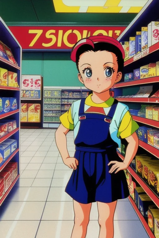Vintage 90s Anime Style. Half Body, Stylish Baby Model Posin...
