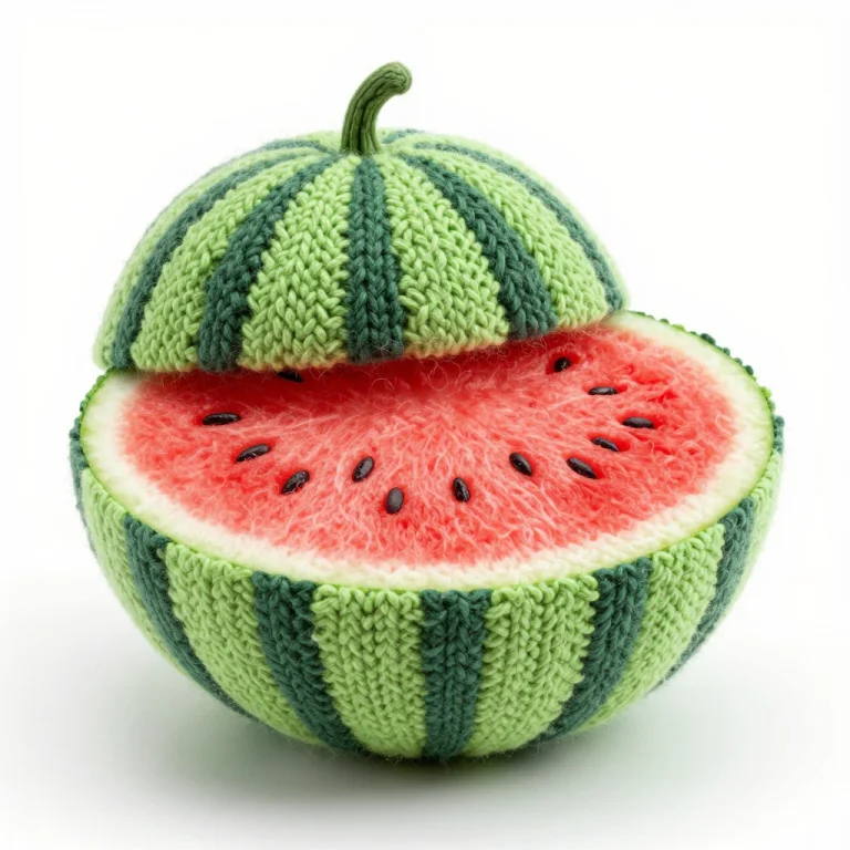 A Watermelon Made Of Knitted Wool, Ultra-high-quality Textur...