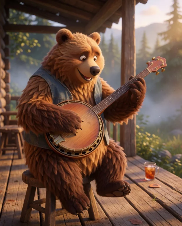 Subject And Action A Charming, Anthropomorphic Brown Bear Wi...