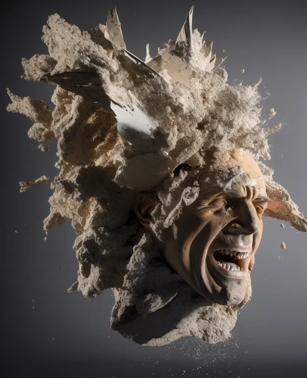 Fragmented Exploding Bust Sculpture Of Cesar, Explosion Shar...