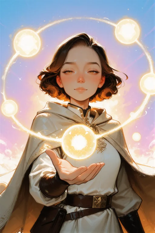 Digital Illustration, A Young Mage Woman Surrounded By Sever...