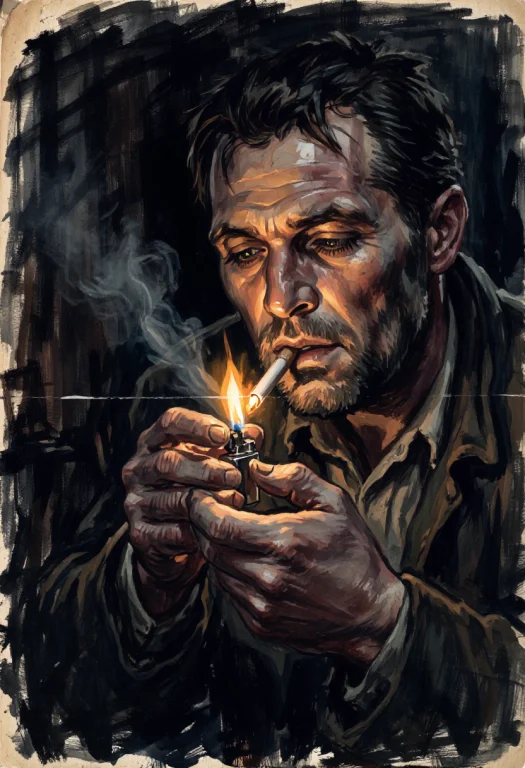 Style Vintage Pulp Art Painting. A Life Worn, Grizzly Man Li...