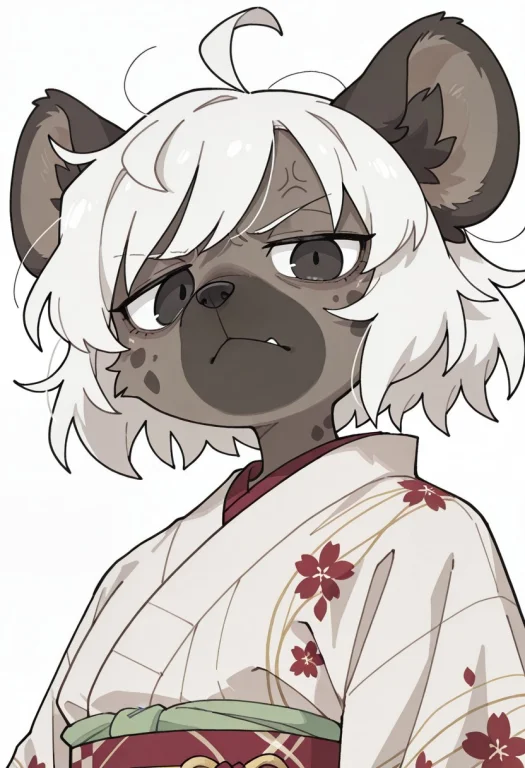Hyena Girl, White Hair, Furry, Fluffy, 1girl, Solo, Looking...