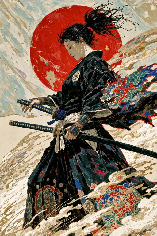 Wabisabi, Japan, A Woman, Samurai, Holding A Katana ,sheathi...