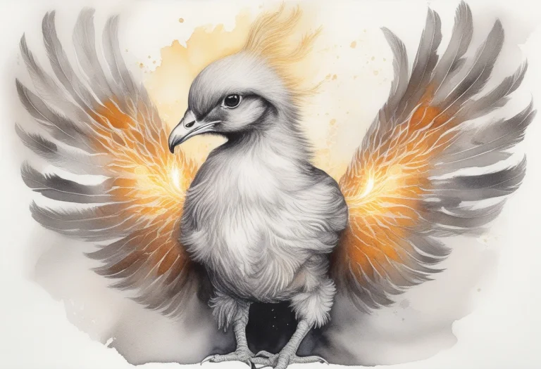 A Phoenix Chick Cupped In Two Glowing Hands, Ink Wash Painti...