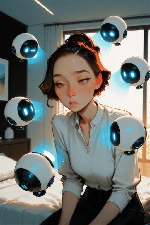 Digital Illustration, A Woman Surrounded By Several Small Fl...